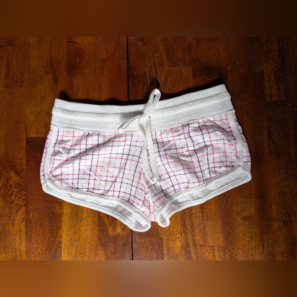 Y2K SO Junior's Knit White, Pink And Purple Checkered Shorts Size Junior's Small